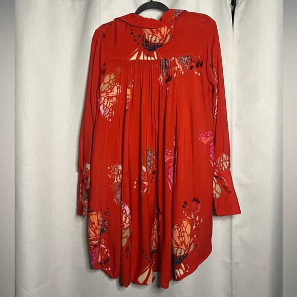 Free People Red Field Of Butterflies Long Sleeve Collared Tunic Small - Picture 5 of 10